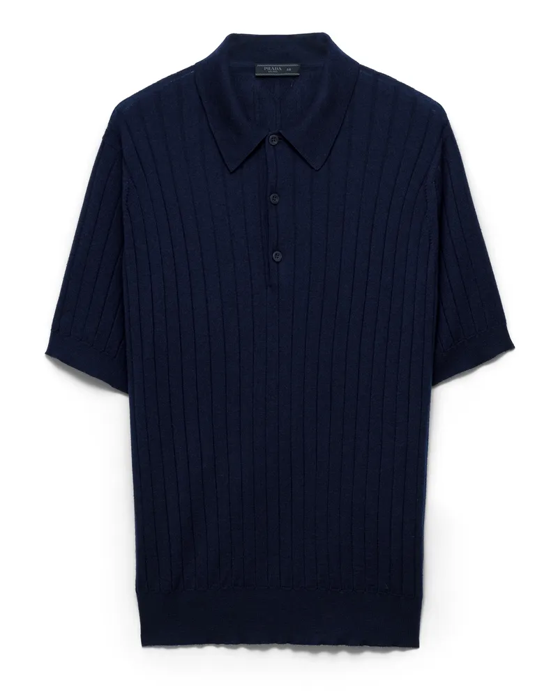 Prada Poloshirt Aus Kaschmir Und Seide, Herren, Blau, Größe Blau