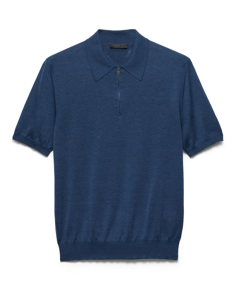 Prada Poloshirt Aus Seide Und Baumwolle, Herren, Aviation/blau, Größe Aviation