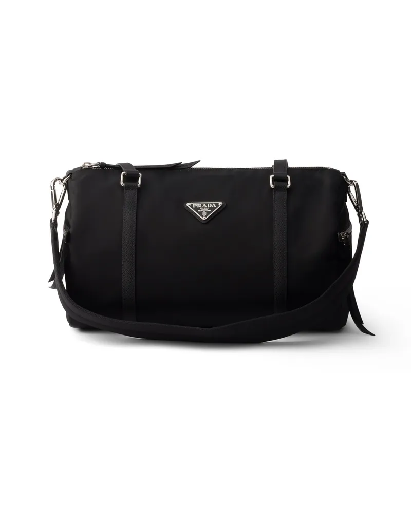 Prada Große Weekender-tasche Aus Re-nylon Und Saffiano-leder, Damen, Schwarz Schwarz