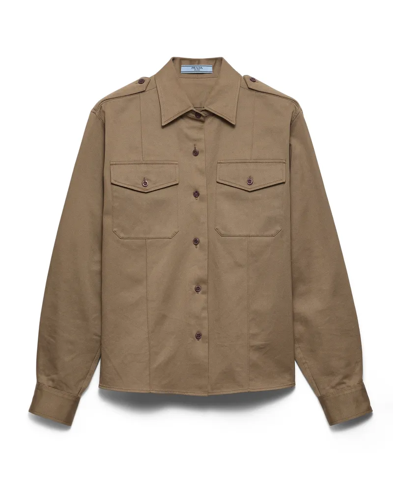 Prada Hemd Aus Chino, Damen, Lehmgrau, Größe Lehmgrau