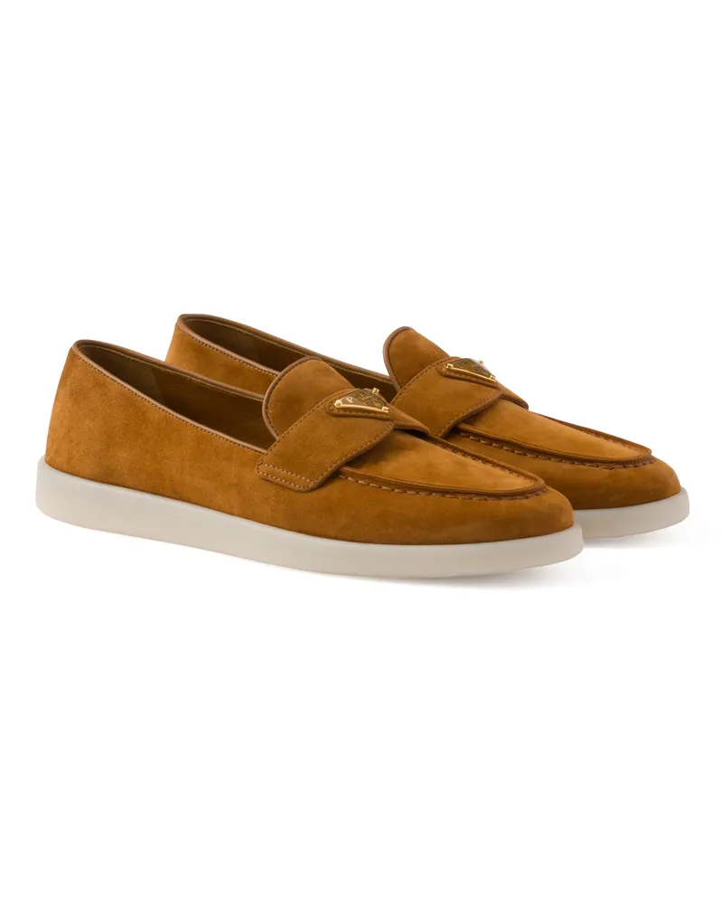 Prada Loafer Aus Wildleder, Damen, Cognac, Größe Cognac