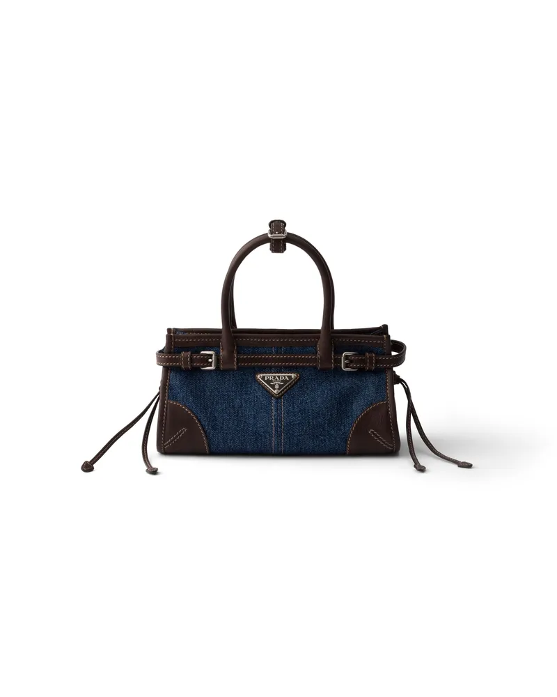 Prada Bonnie Kleine Handtasche Aus Denim Und Leder, Damen, Blau/kaffee Blau
