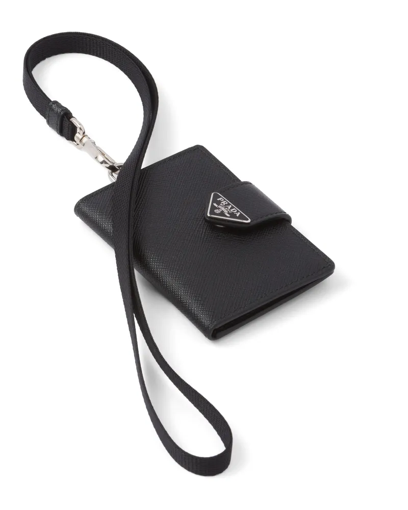 Prada Kartenetui Aus Saffiano Und Leder, Herren, Schwarz Schwarz
