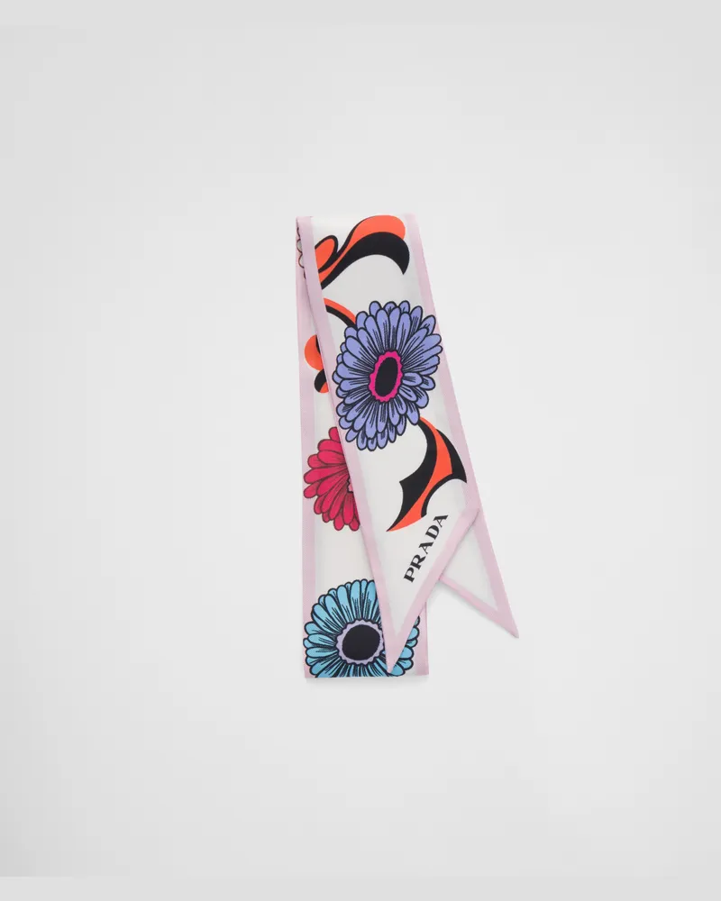 Prada Schal aus Seidentwill mit Print Weiss