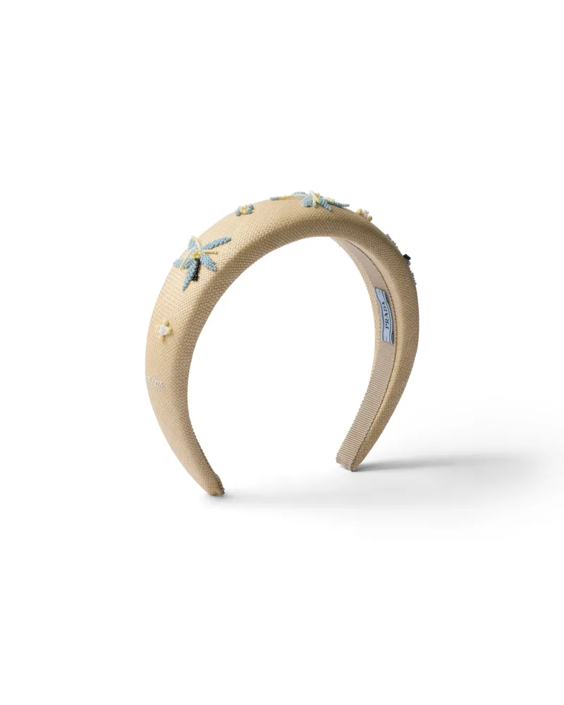 Prada Haarreif Aus Besticktem Stoff, Damen, Beige/hellblau Beige