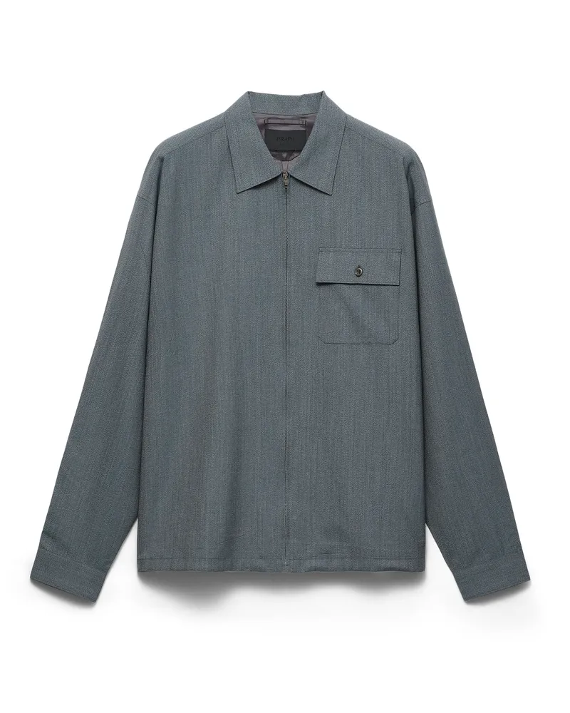 Prada Hemd Aus Wolle Mit Reißverschluss, Herren, Uniformgrau, Größe Uniformgrau