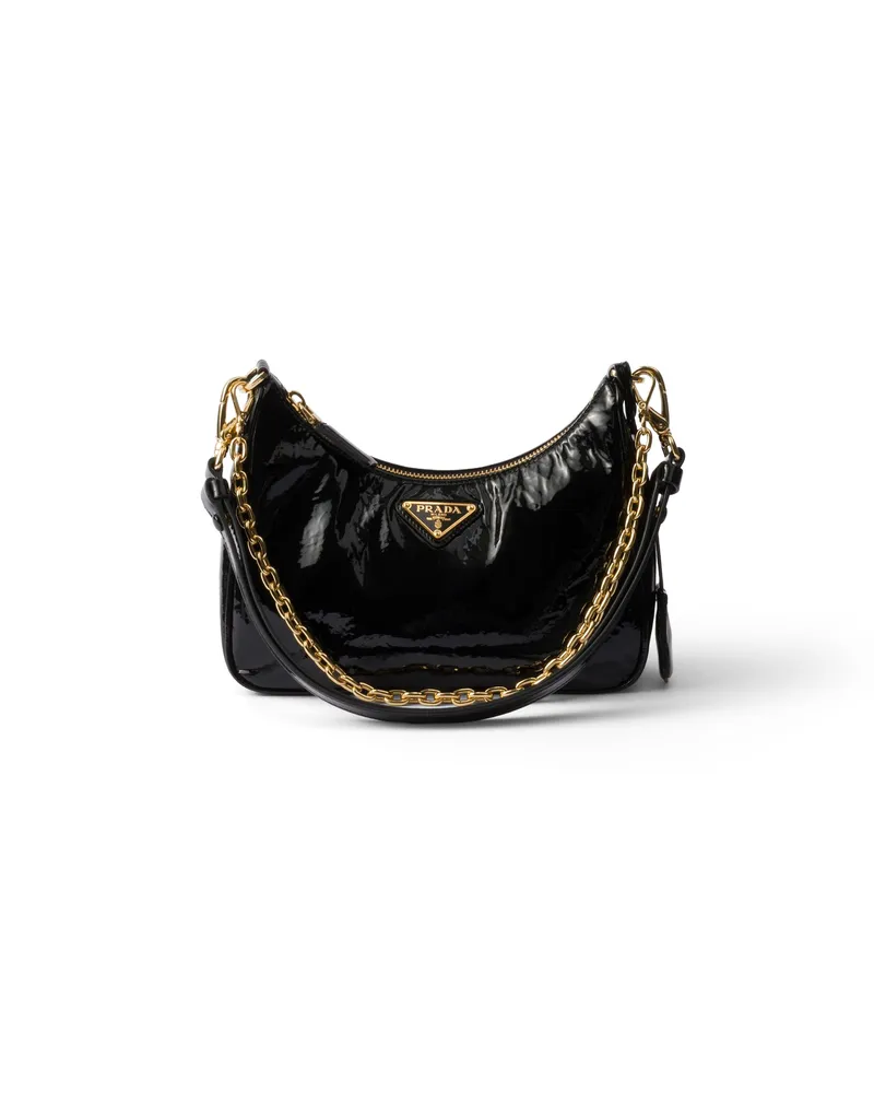 Prada Re-edition Mini Bag Aus Naplak-lackleder, Damen, Schwarz Schwarz