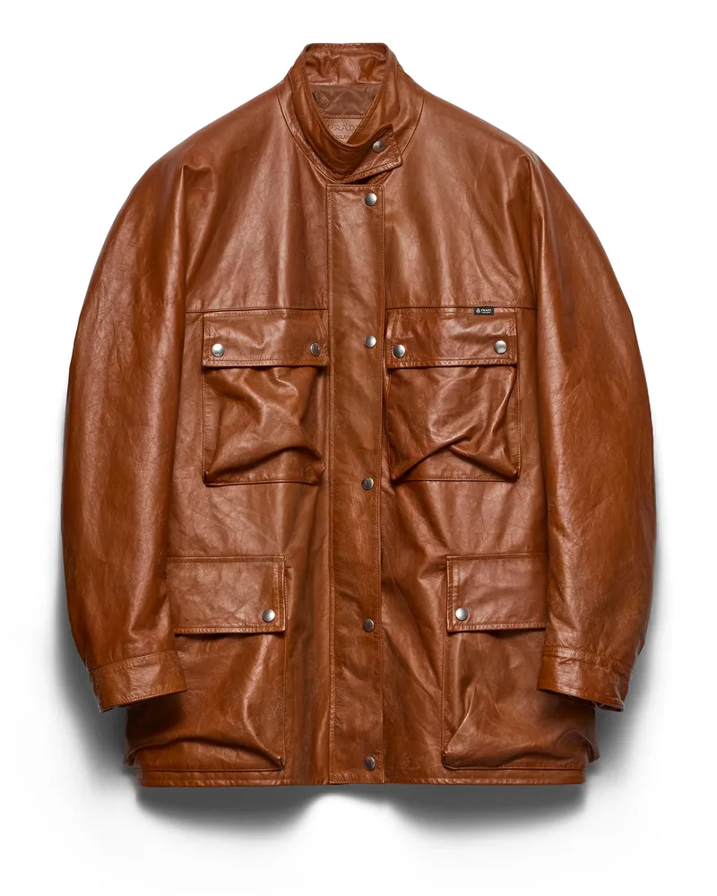 Prada Cabanjacke Aus Leder In Antik-optik, Damen, Brandy, Größe Brandy