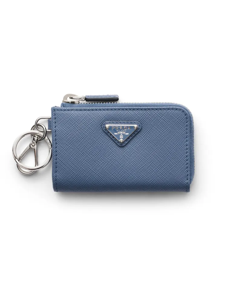 Prada Mini Pouch-schlüsselanhänger Aus Saffiano Leder, Herren, Aviation/blau Aviation