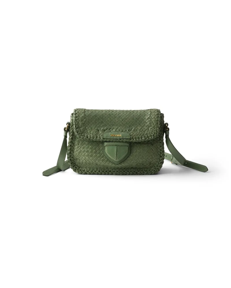 Prada Mini-schultertasche Aus Geflochtenem Leder, Damen, Aquamarin Aquamarin