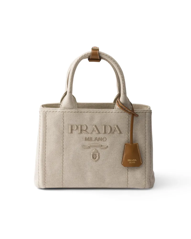 Prada Kleine  Jardinière Tasche Aus Baumwoll-canvas, Damen, Natur Natur