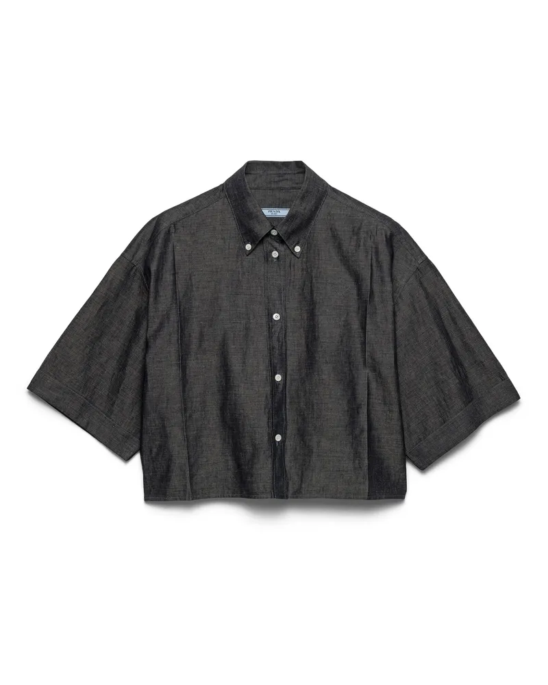 Prada Kurzärmliges Hemd Aus Chambray, Damen, Blau, Größe Blau