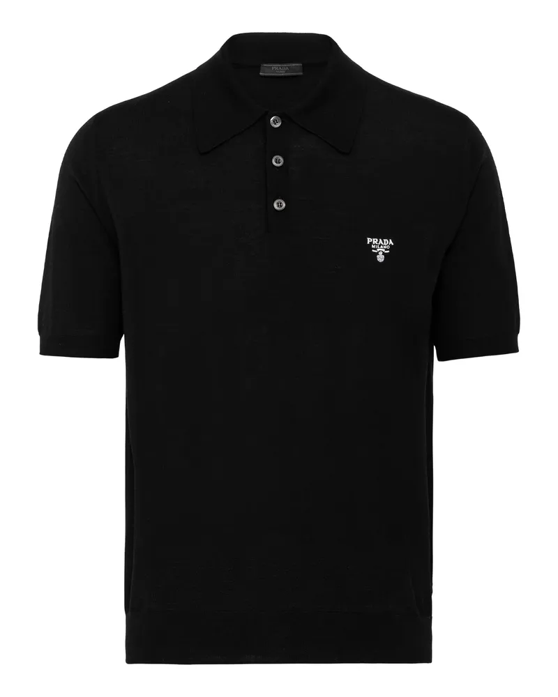Prada Poloshirt Aus Superfeiner Wolle, Herren, Schwarz, Größe Schwarz
