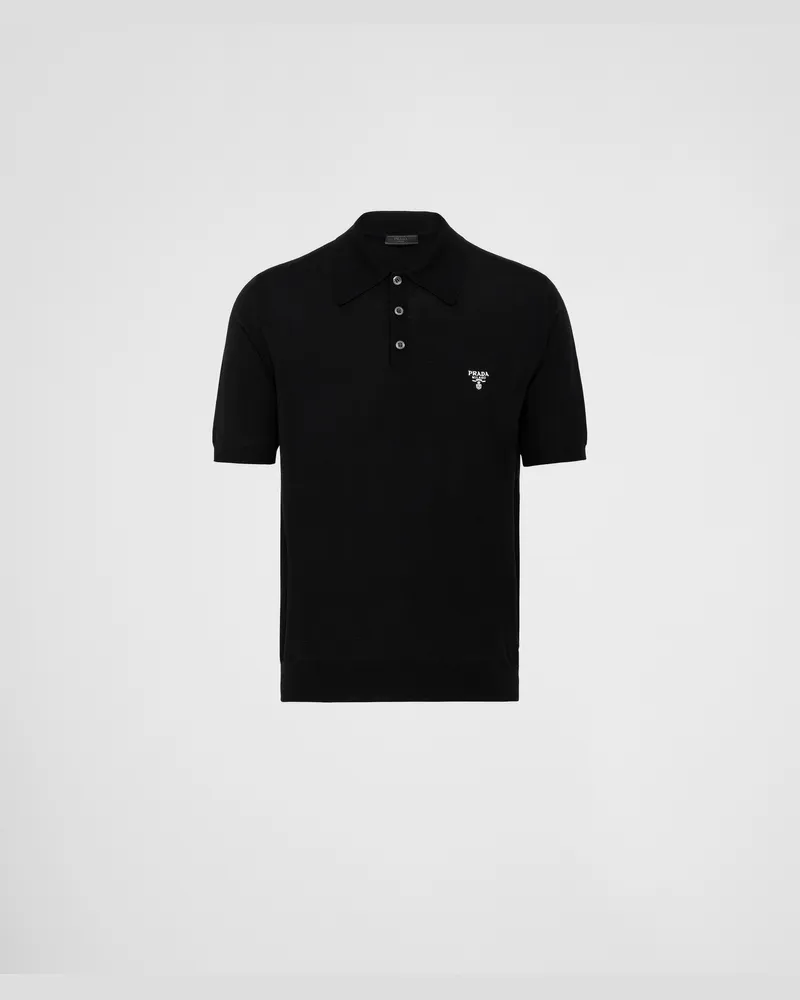 Prada Poloshirt aus superfeiner Wolle Schwarz