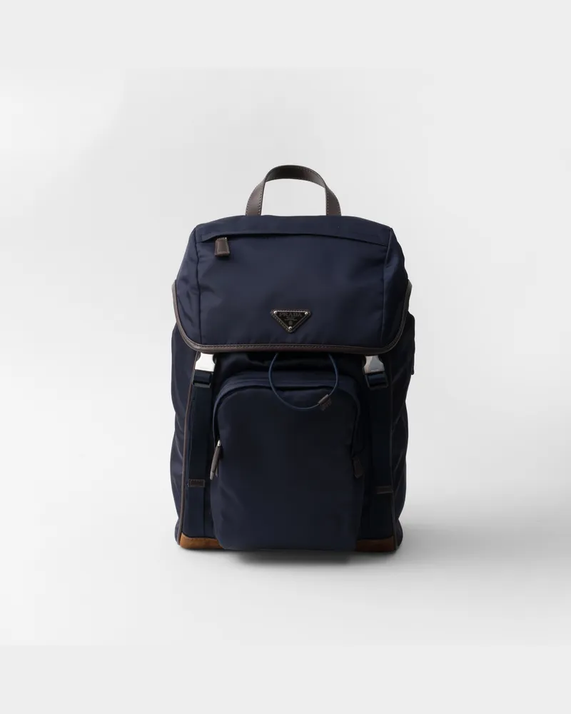 Prada Rucksack aus Re-Nylon und Leder Blau