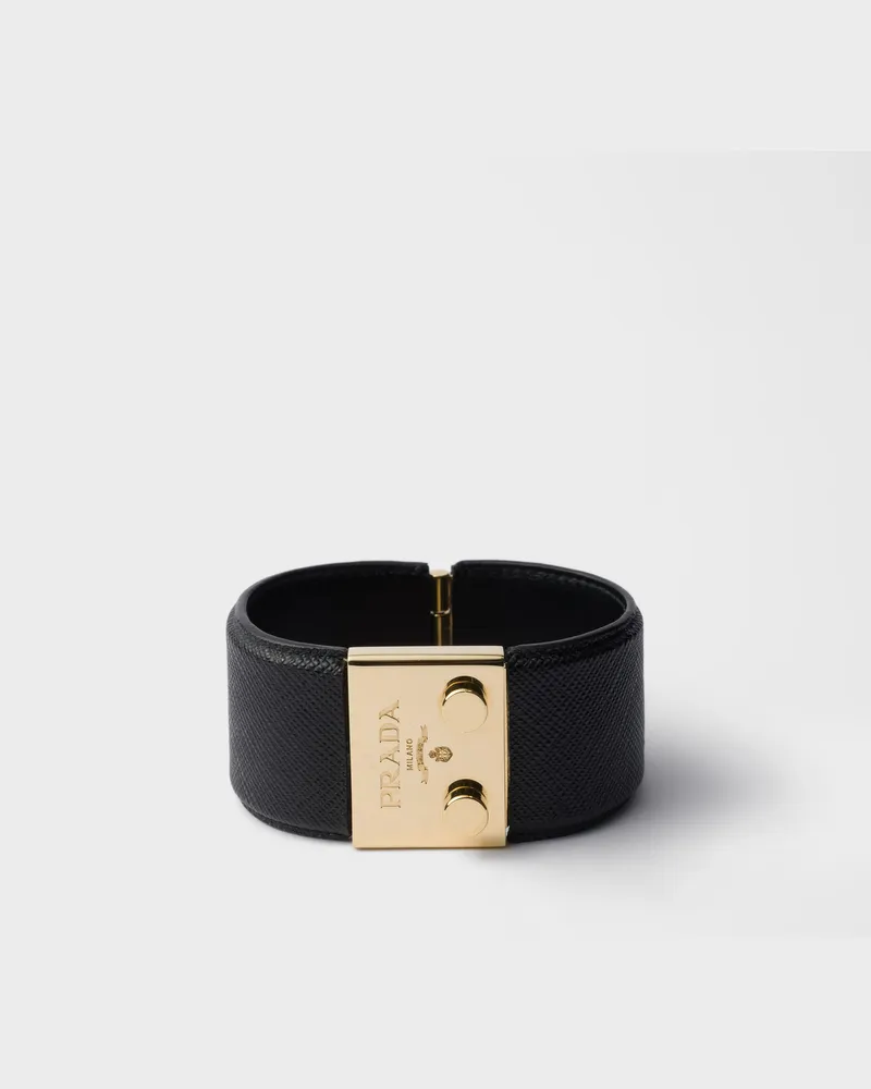 Prada Armband aus Metall und Saffiano-Leder Schwarz