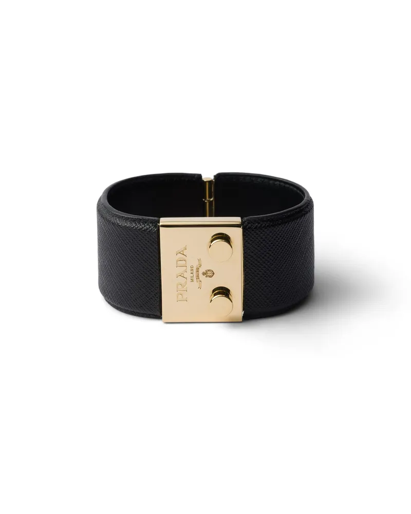 Prada Armband Aus Metall Und Saffiano-leder, Damen, Schwarz, Größe Schwarz