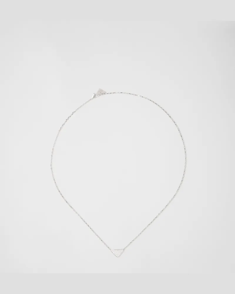 Prada Eternal Gold Halskette mit Mikro-Triangolo-Anhänger aus Weißgold mit Diamanten White