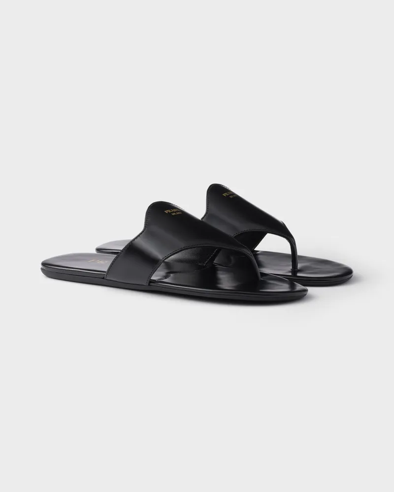 Prada Zehensteg-Sandalen aus gebürstetem Leder Schwarz