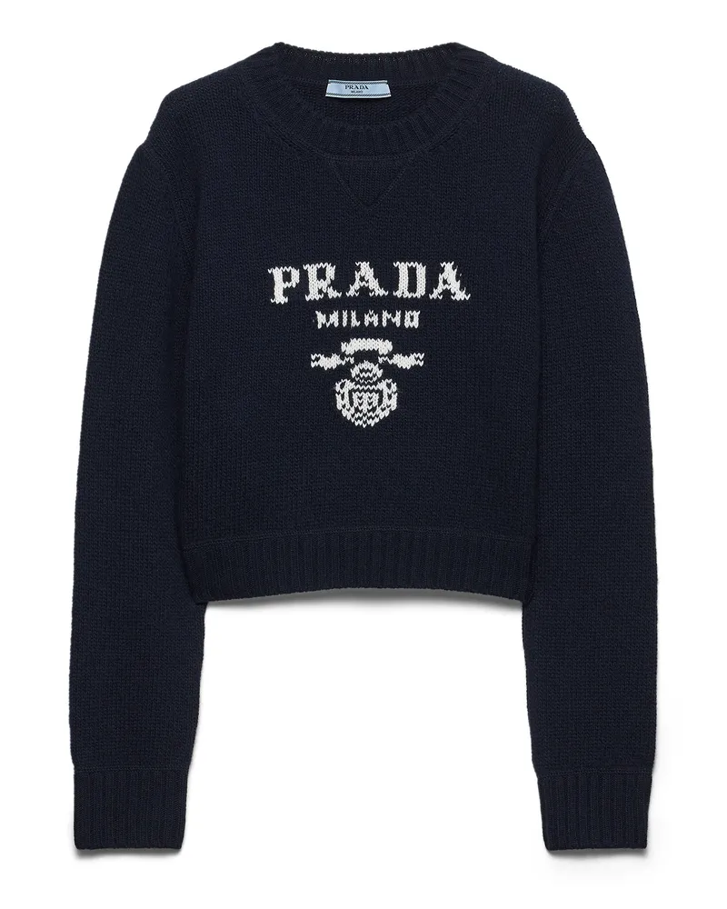 Prada Rundhalspullover Aus Wolle Und Kaschmir, Damen, Blau, Größe Blau