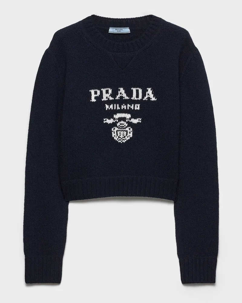 Prada Rundhalspullover aus Wolle und Kaschmir Blau