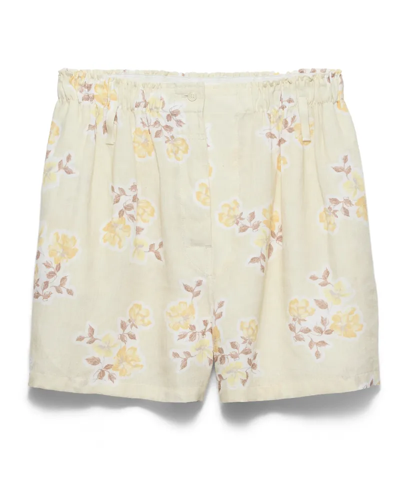 Prada Shorts Aus Altem Leinen Mit Blumenmuster, Damen, Vanille, Größe Vanille
