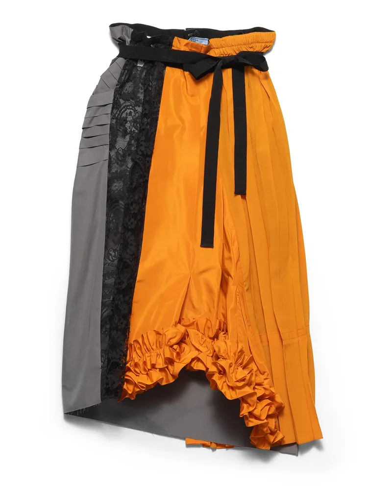 Prada Rock Aus Technischem Taft-patchwork, Damen, Orange, Größe Orange