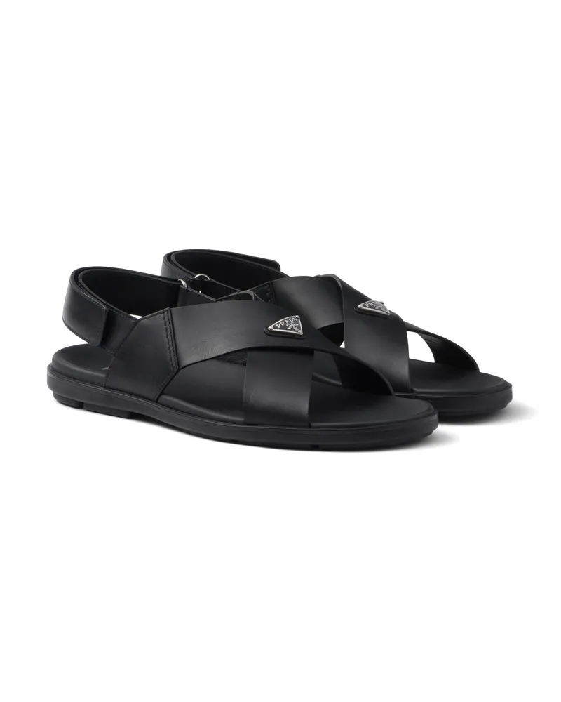 Prada Sandalen Aus Leder Mit Gekreuztem Band, Herren, Schwarz, Größe 12 Schwarz