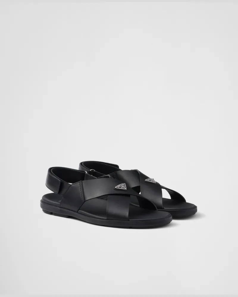Prada Sandalen aus Leder mit gekreuztem Band Schwarz