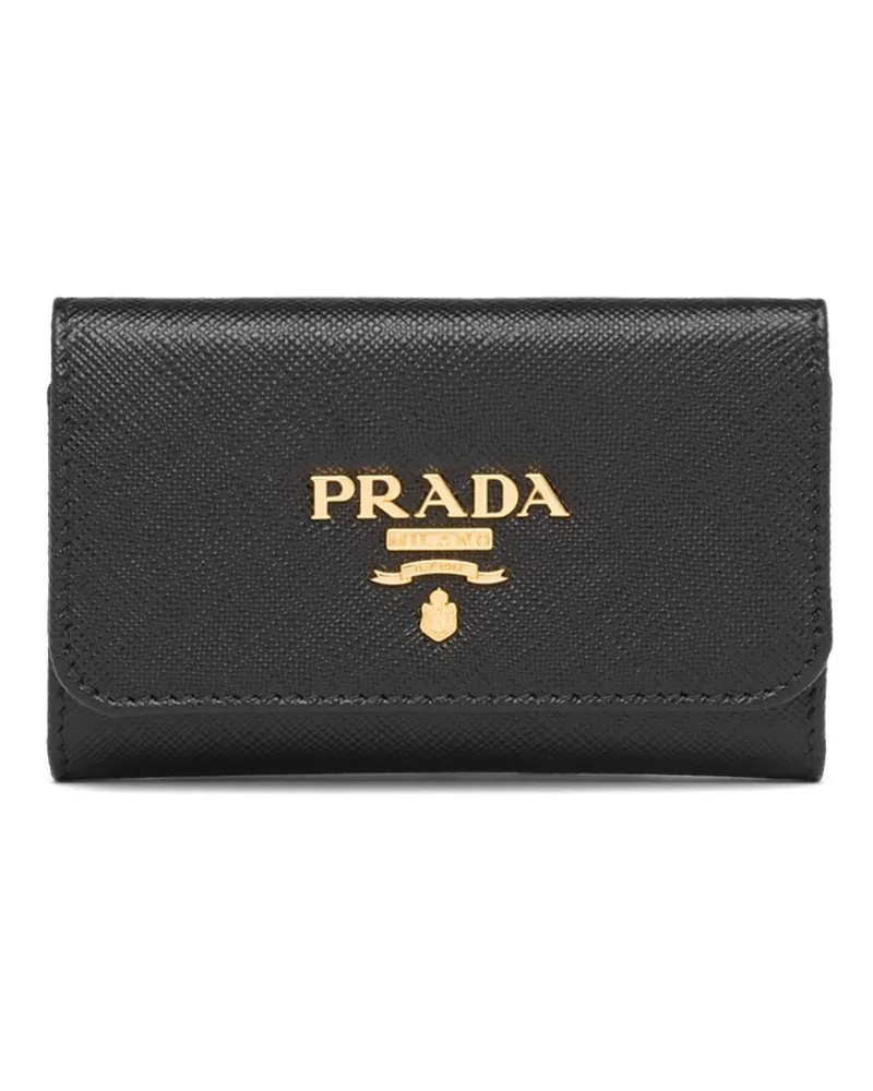 Prada Schlüsseletui Aus Saffiano-leder, Damen, Schwarz/hibiskus Schwarz
