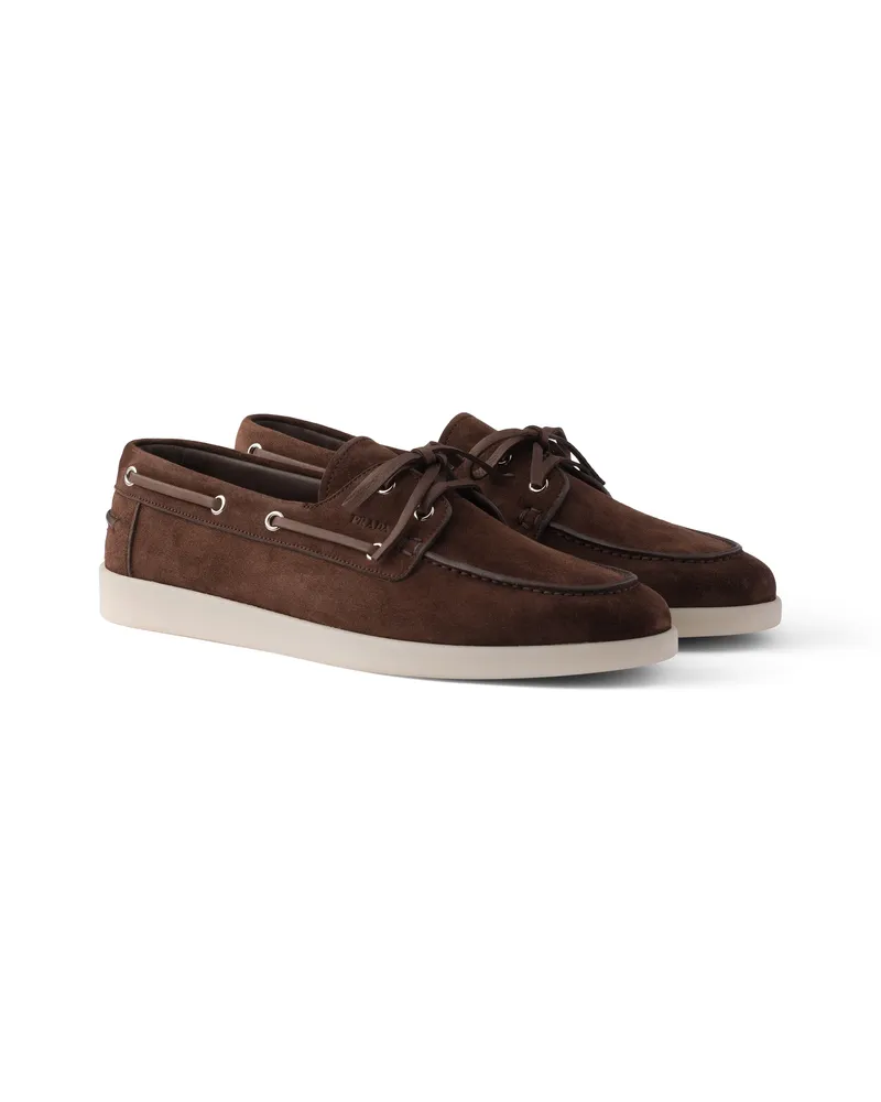Prada Bootsschuhe Aus Wildleder Mit Schnürschuhen , Herren, Dunkelbraun, Größe 6,5 Dunkelbraun