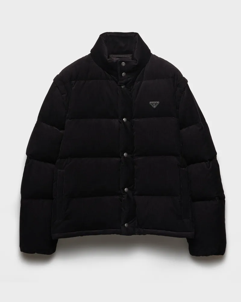 Prada Daunenjacke aus mittelschwerem Cord Schwarz