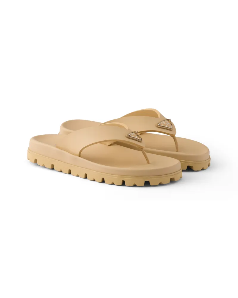 Prada Zehensteg-sandalen Aus Gummi, Damen, Natur, Größe Natur