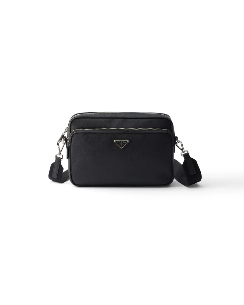 Prada Schultertasche Aus Saffiano-leder, Herren, Schwarz Schwarz