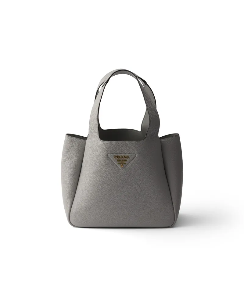 Prada Kleine Tote Bag Aus Leder, Damen, Granitgrau Granitgrau