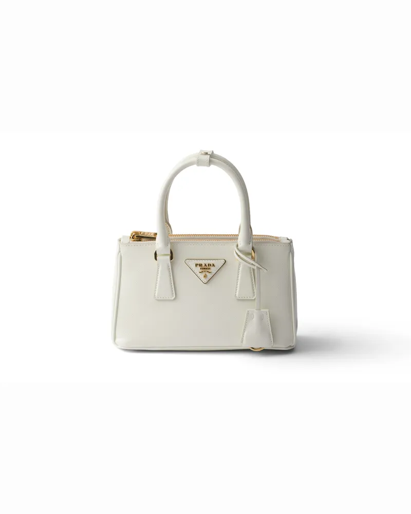 Prada Galleria Mini Bag Aus Saffiano-leder, Damen, Weiss Weiss