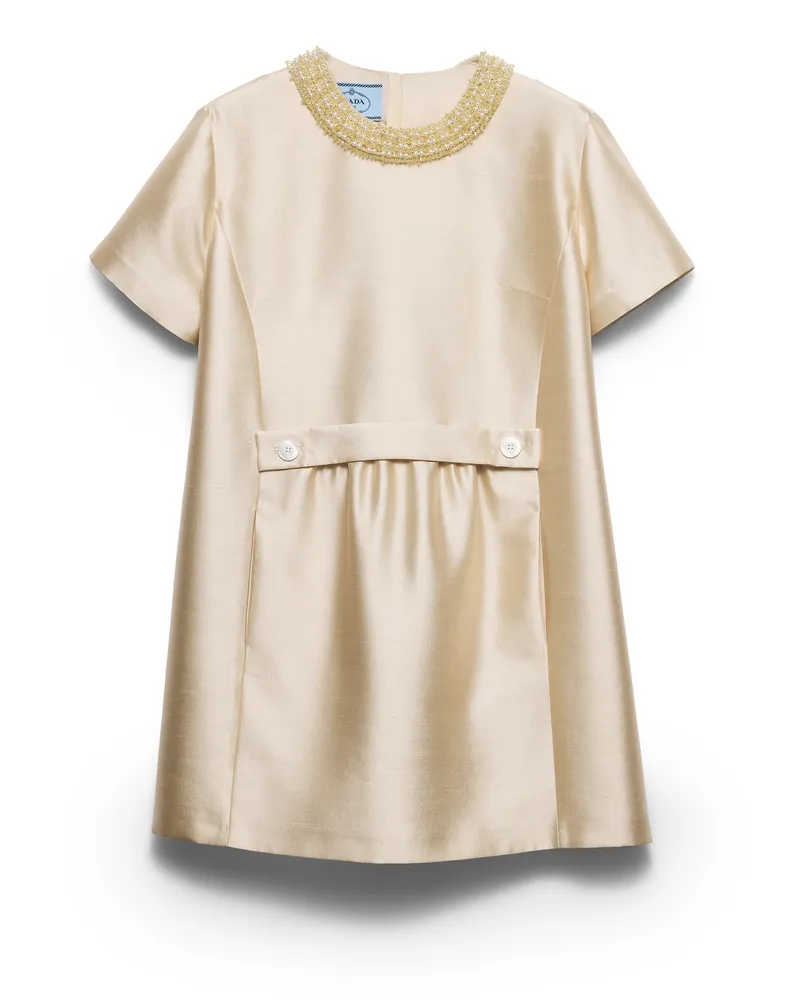 Prada Besticktes Kleid Aus Doppelsatin-shantung-seide, Damen, Sandbeige, Größe Sandbeige