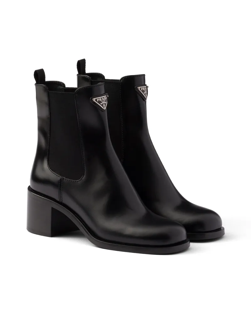 Prada Stiefeletten Aus Gebürstetem Leder, Damen, Schwarz, Größe Schwarz
