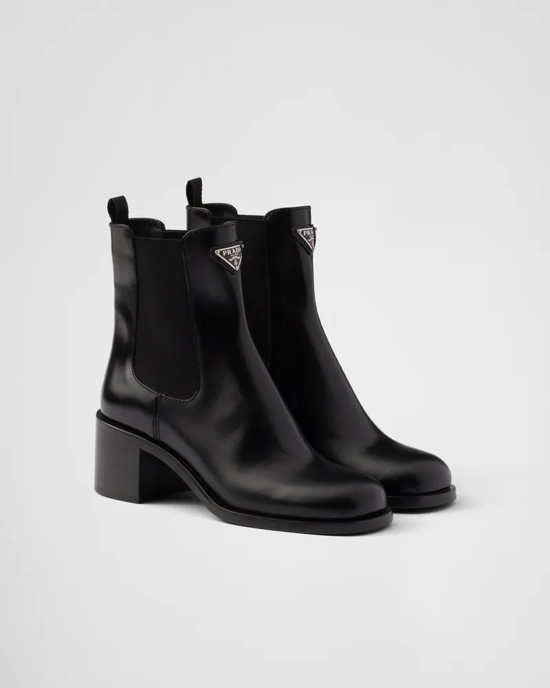 Prada Stiefeletten aus gebürstetem Leder Schwarz