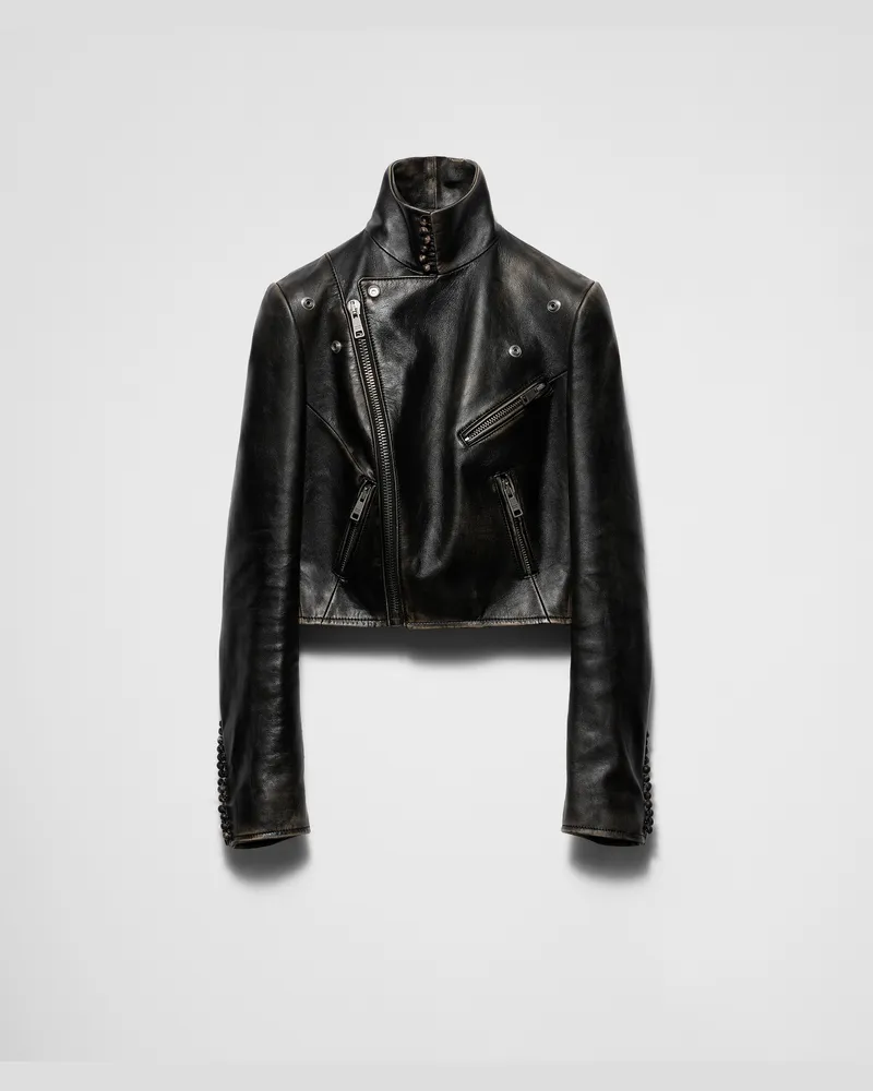 Prada Bikerjacke aus Leder Schwarz