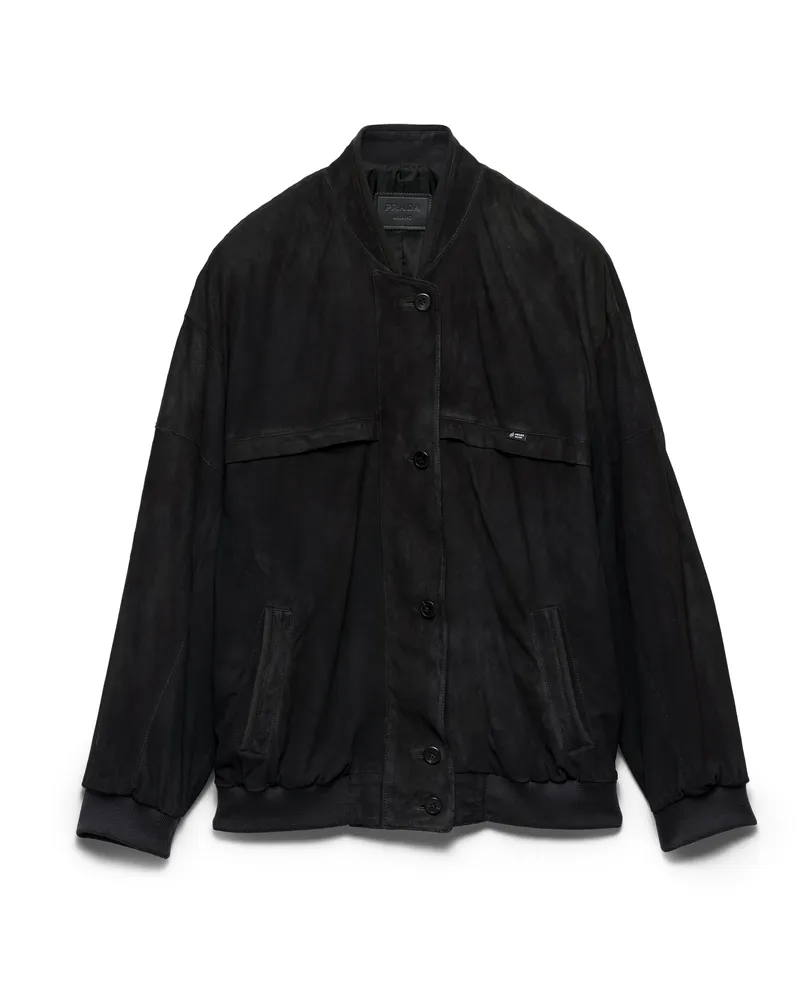 Prada Blousonjacke Aus Wildleder, Damen, Asphaltgrau, Größe Asphaltgrau