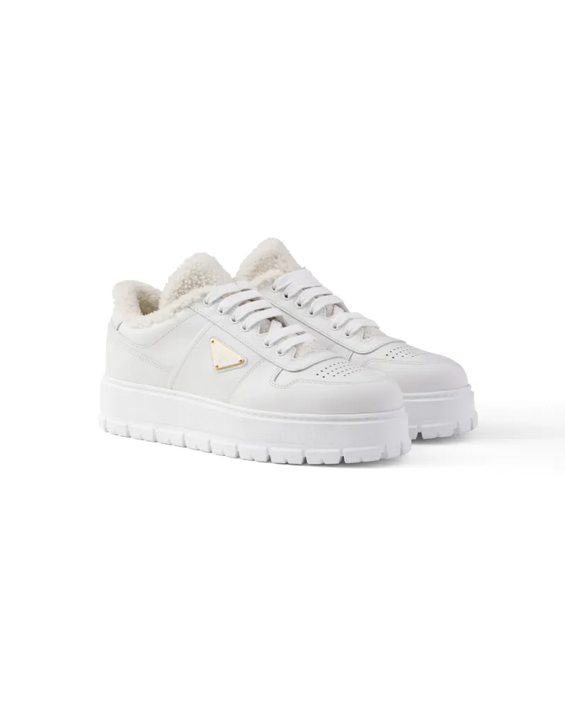 Prada Geschnürte Sneaker Aus Leder, Herren, Weiss, Größe 12 Weiss