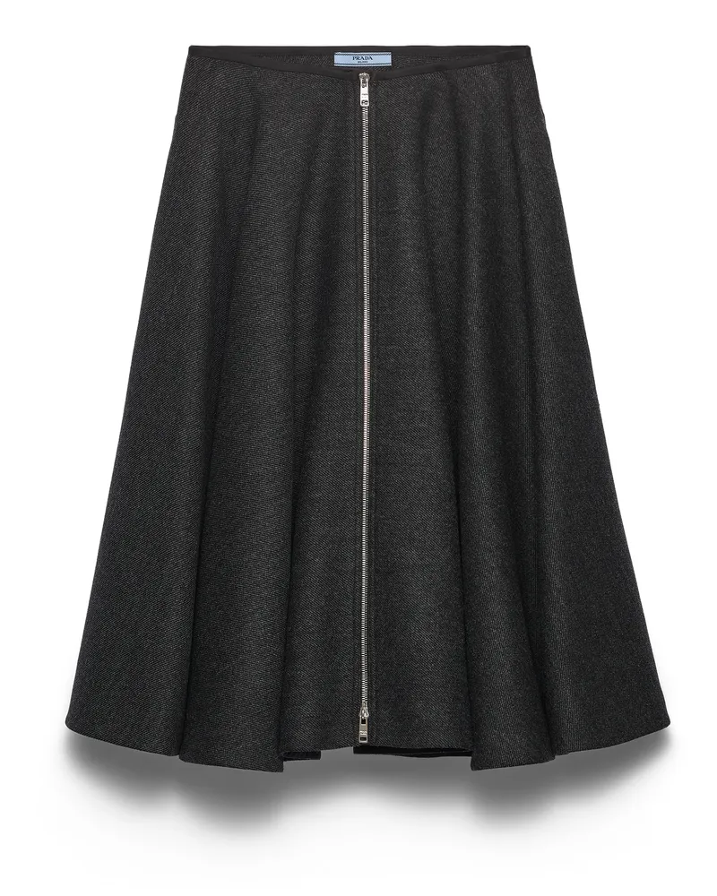 Prada Doppelter Midirock Aus Wolle, Damen, Schiefergrau, Größe Schiefergrau