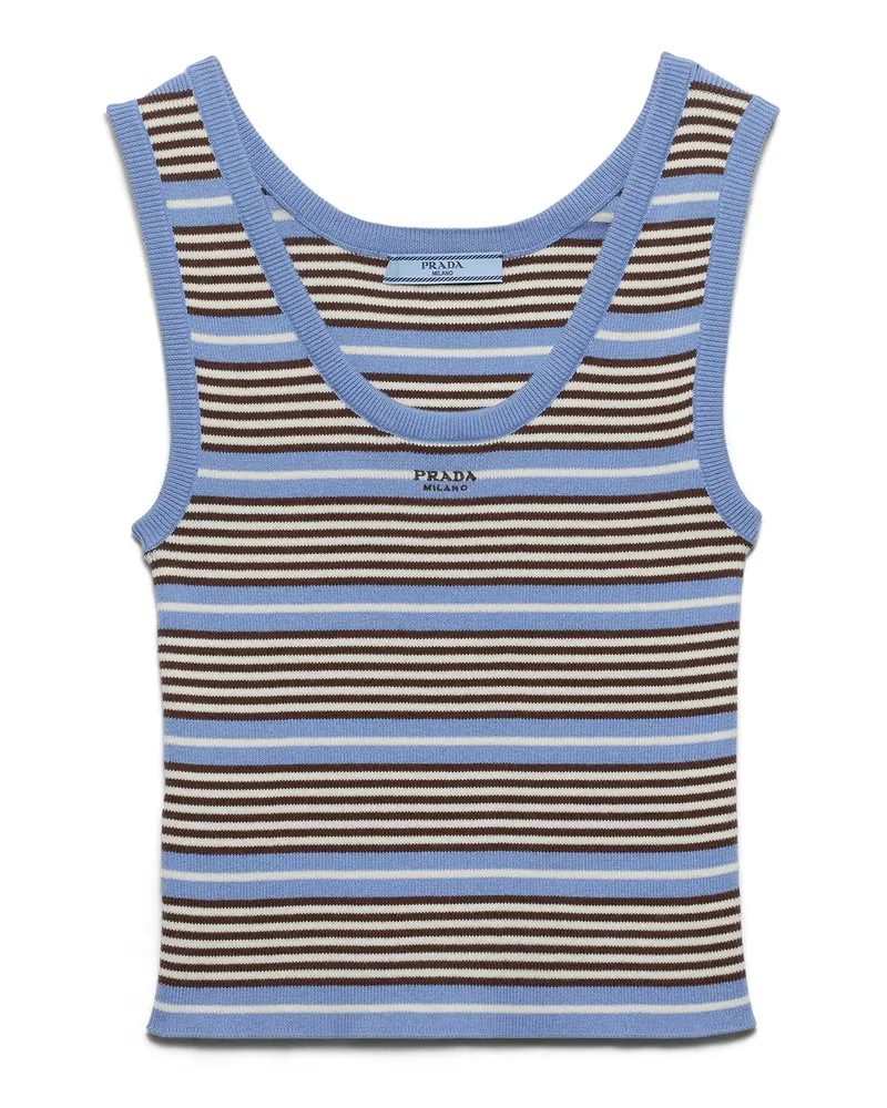 Prada Tanktop Aus Baumwollstrick, Damen, Hellblau/weiss, Größe Hellblau