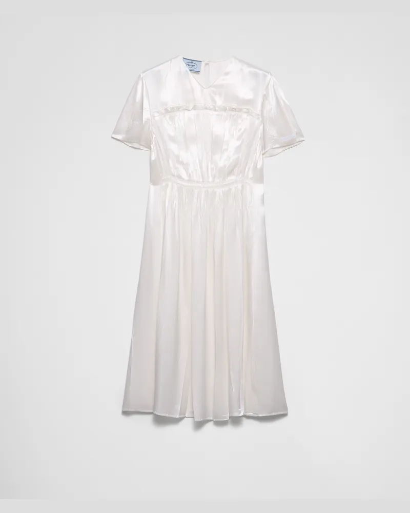 Prada Besticktes Midikleid aus Satin Weiss