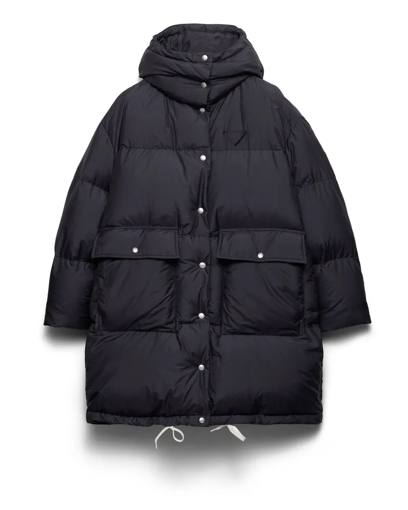Prada Daunenparka Aus Weichem Canvas, Damen, Blau, Größe Blau