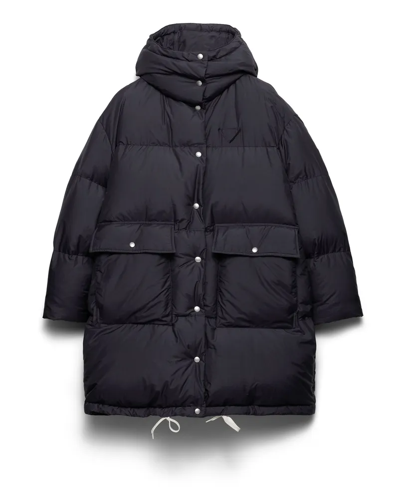 Prada Daunenparka Aus Weichem Canvas, Damen, Blau, Größe Blau