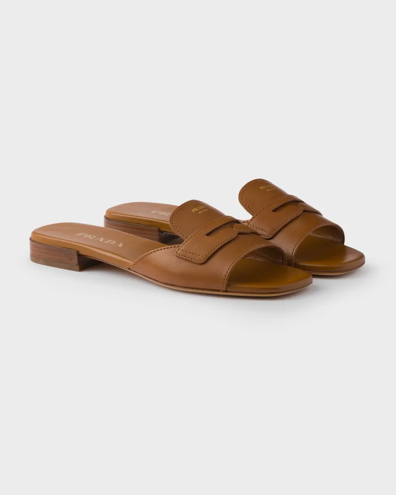 Prada Pantoletten aus Leder Hellbraun