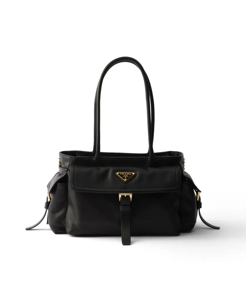 Prada Explore Tragetasche Aus Nappa-leder, Damen, Schwarz Schwarz