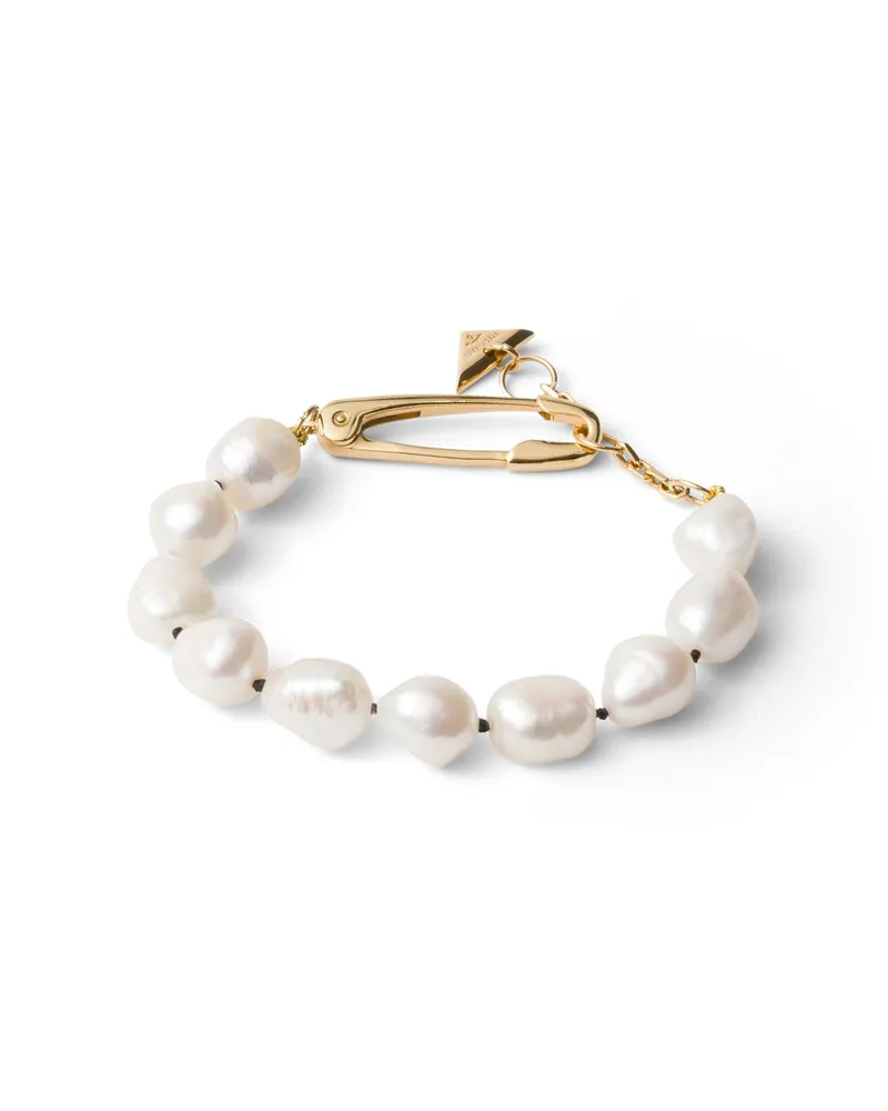 Prada Armband Aus Metall Mit Perlen, Damen, Gold/perlgrau Gold